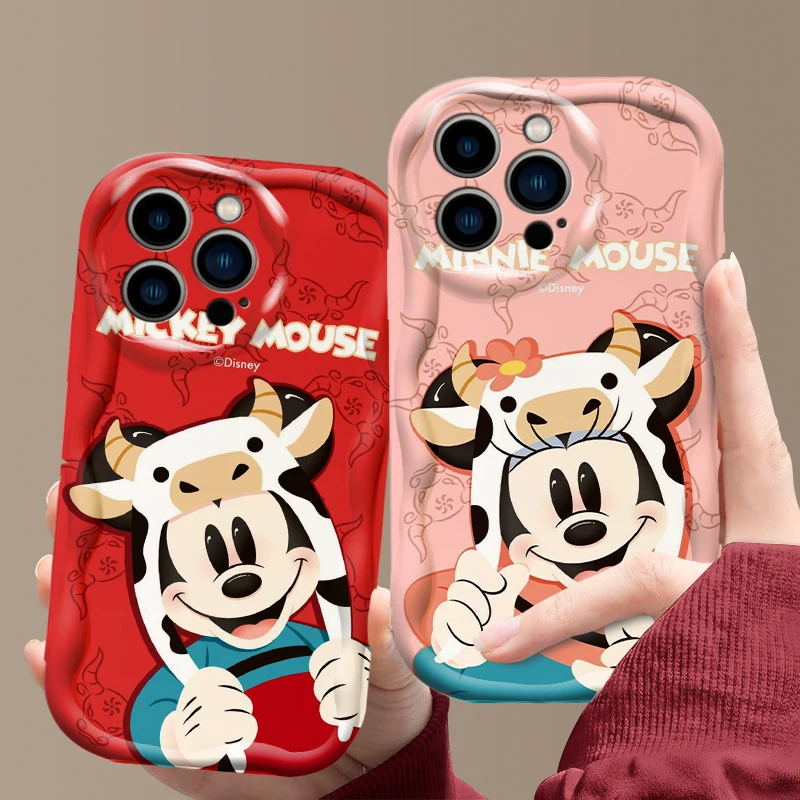 Mickey Minnie Couple For Apple iPhone 15 14 13 12 11 XS XR X 7 8 Pro Plus Max Silicone Wave Oil Cover Phone Case