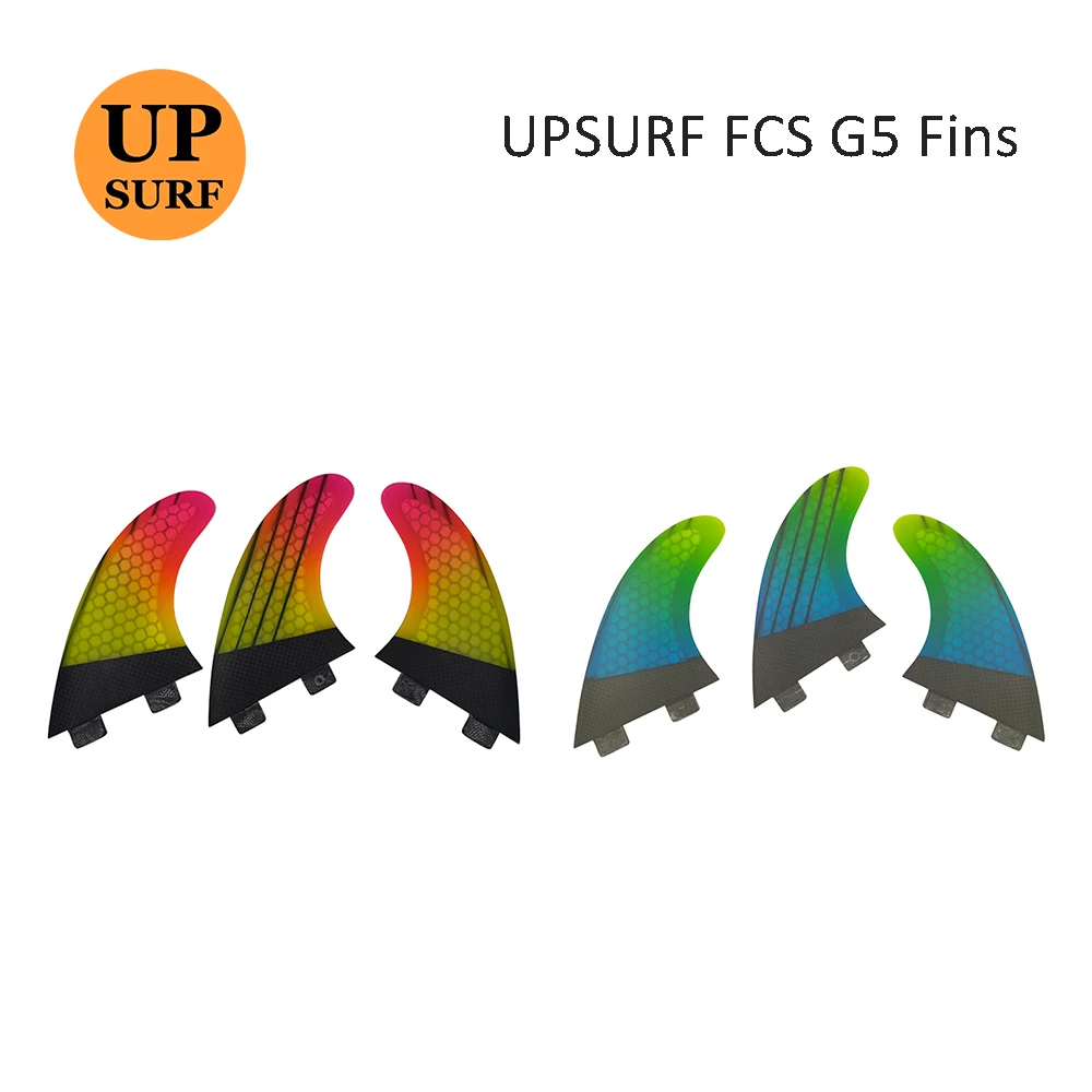 Double Tabs M Surfboard Fin Honeycomb Fibreglass Fin Orange-Yellow Gradient/Blue-Green Gradient Color Double Tabs Quilhas Fin