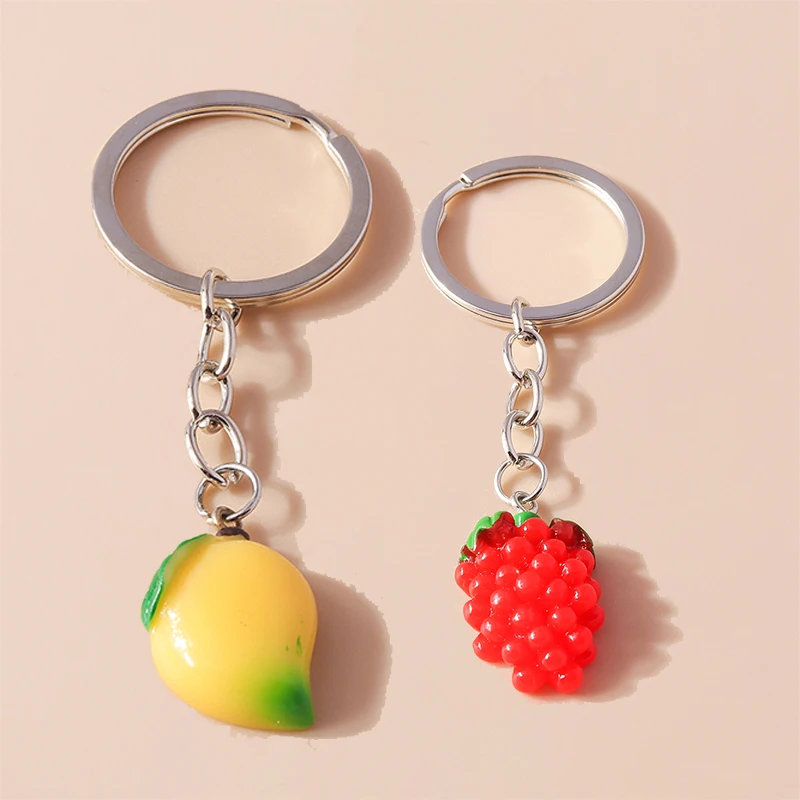 Cartoon 3D Simulation Fruit Keychains Mango Grape Keyring for Car Keyholder Bag Pendant Charms DIY Kid's Jewelry Accessories