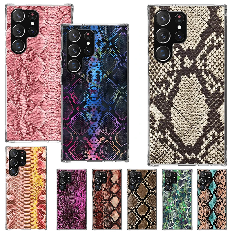 Pink Snake Skin Printing Drawing Phone Case For Samsung Galaxy S25 S24 S23 Ultra S22 Plus S21 S20 FE S10 + S25Ultra S24U Soft Co