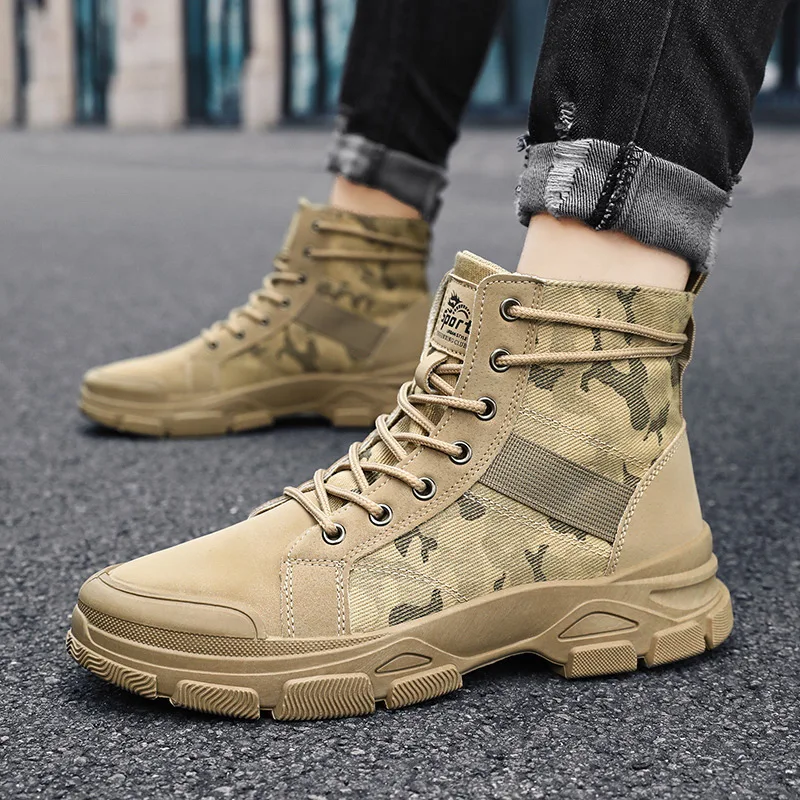 Stivali alti da uomo Stivali mimetici da deserto all'aperto Stivaletti di tela traspiranti Stivaletti da lavoro alla moda Sneakers alte con lacci