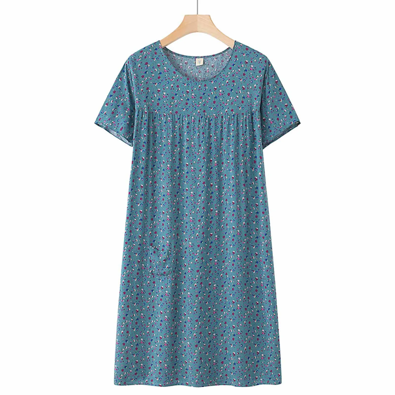 Robe de nuit florale en coton pour femmes, vêtements de nuit d\'été, col rond, manches courtes, respirante, vintage, adt, douce, confortable, chemise