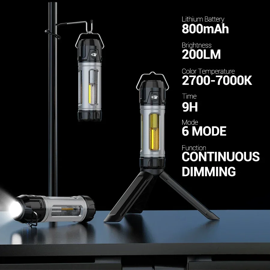 Lanterne de camping K1 – LED lumineuse 1000LM, lumière chaude/froide réglable, crochet et poignée portables pour tente, extérieur, urgence, randonnée