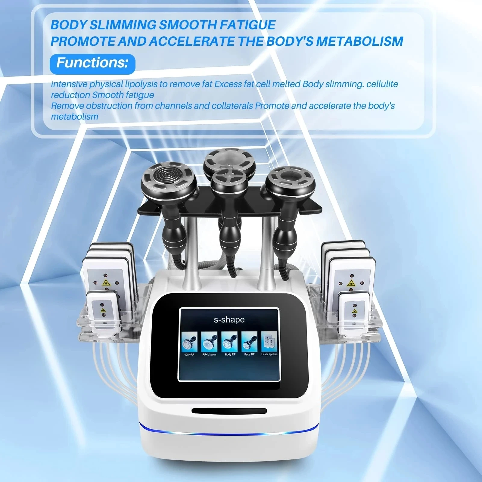 5 in 1 S-Shape 40K Cavitation Body Slimming Machine Body Shaping Vacuum Multipolar RF Beauty Device For Face And Body