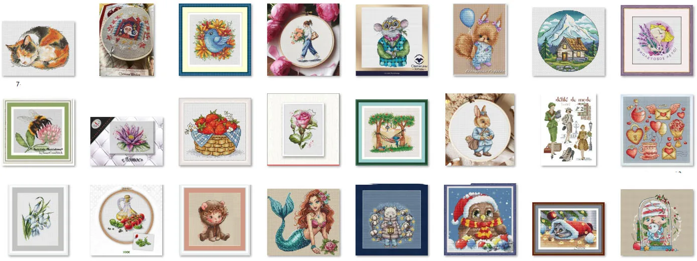 Fabric 14CT Cross Stitch Set Patterns Embroidery Hobby Needlework Handmade Handicraft Design Cotton Wreath Lantern Bear