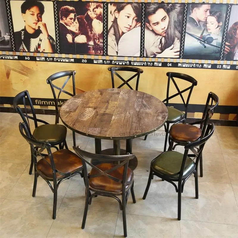 Cafe Shop Wooden Side Table For 2 Restaurant Hotel Large Round Dining Table And Chairs Set Industrial Commercial Furniture