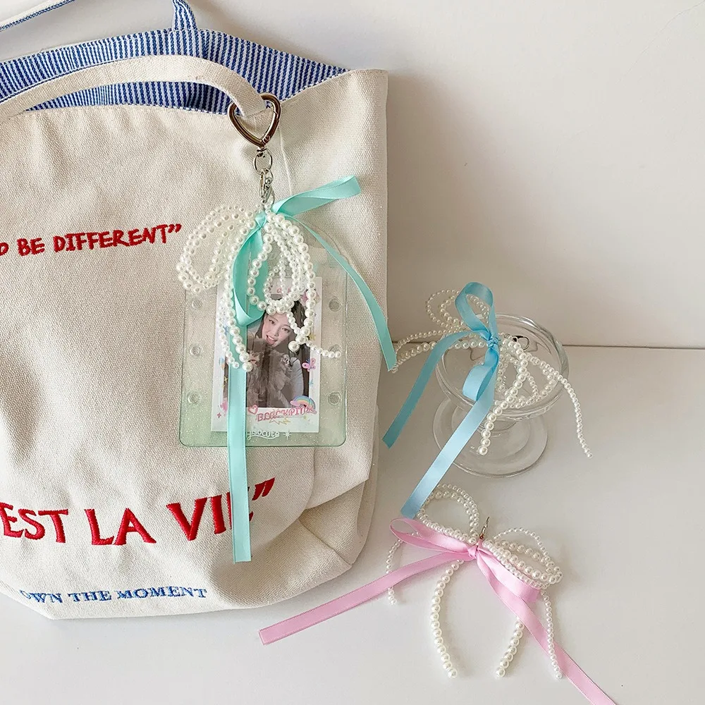 With Keychain DIY Ribbon Photocard Holder Love Heart Pendant Hanging Decoration Idol Card Display Protector Korean Style Picture