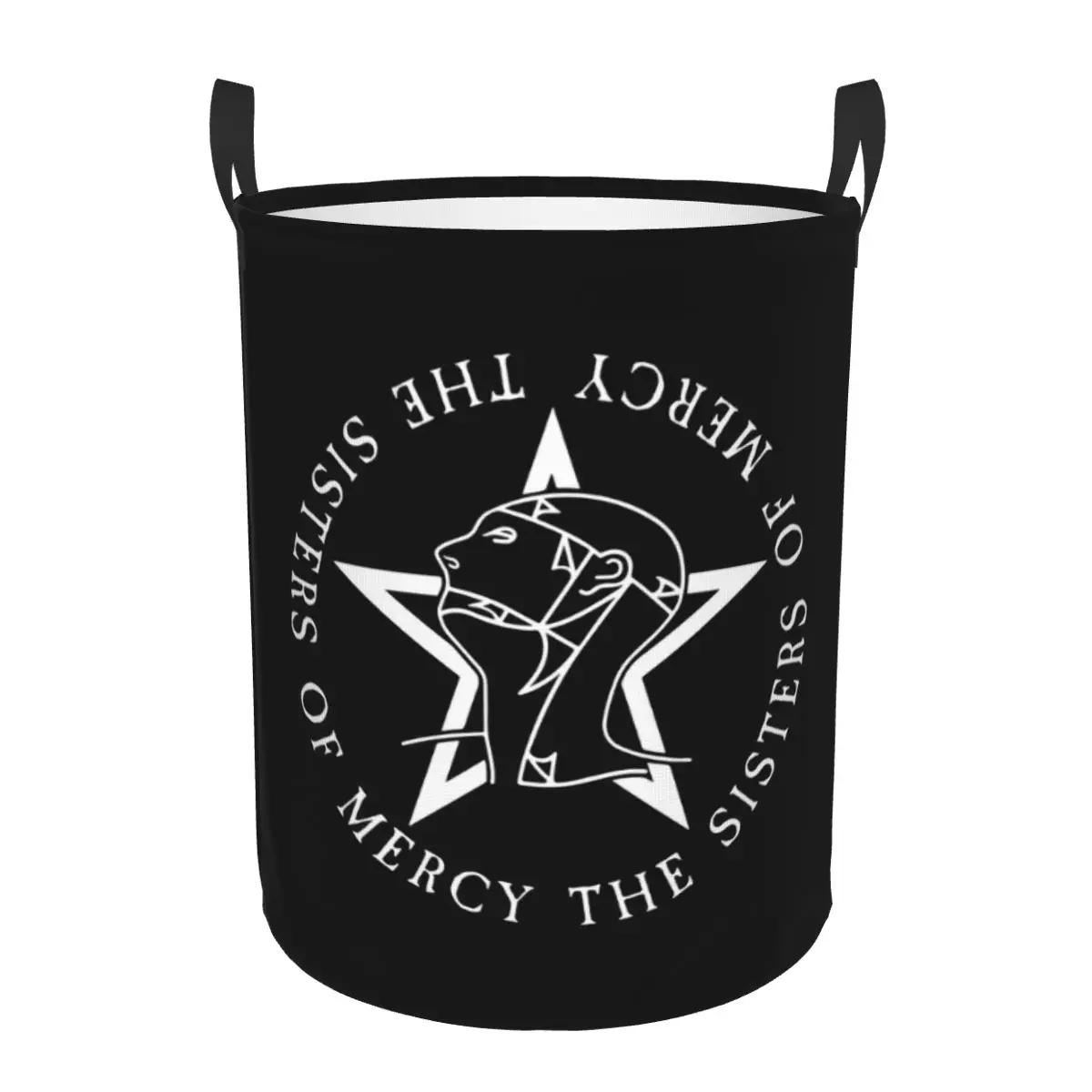 Round Text Logo Goth The Sisters Of Mercy Foldable Laundry Baskets Dirty Clothes Home Organizer Large Waterproof Bag For Home