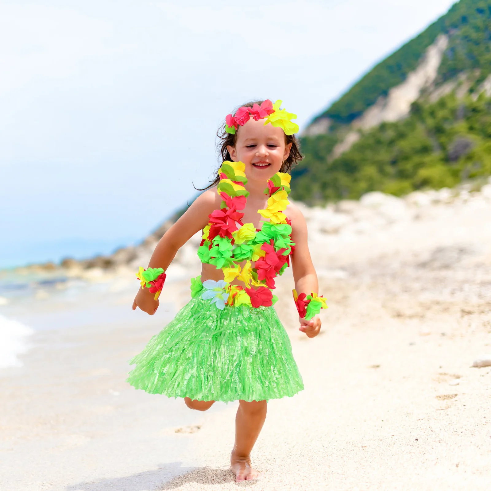 مجموعة أزياء هاواي مكونة من 6 قطع للأطفال، إكسسوارات حفلات هاواي المرنة، ملابس لوا، فستان احتفالي، دعائم تنكرية