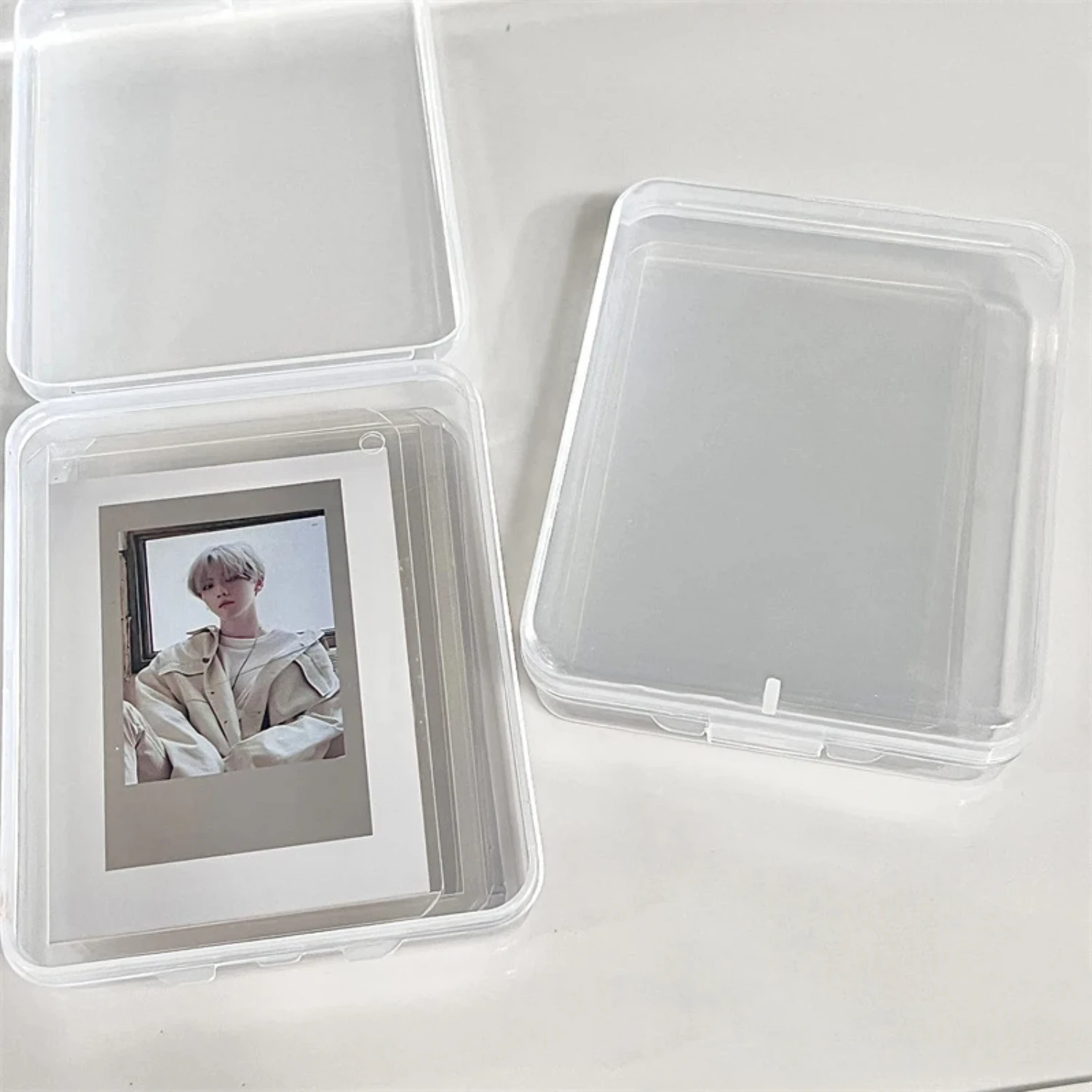 Rectangular Transparent Plastic Multipurpose Box with Lid for Desktop Collection, Featuring Stickers, Durable Container Case