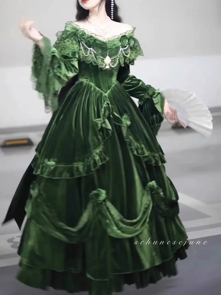 

New fashionable green and elegant coming-of-age ceremony heavy industry puffy skirt
