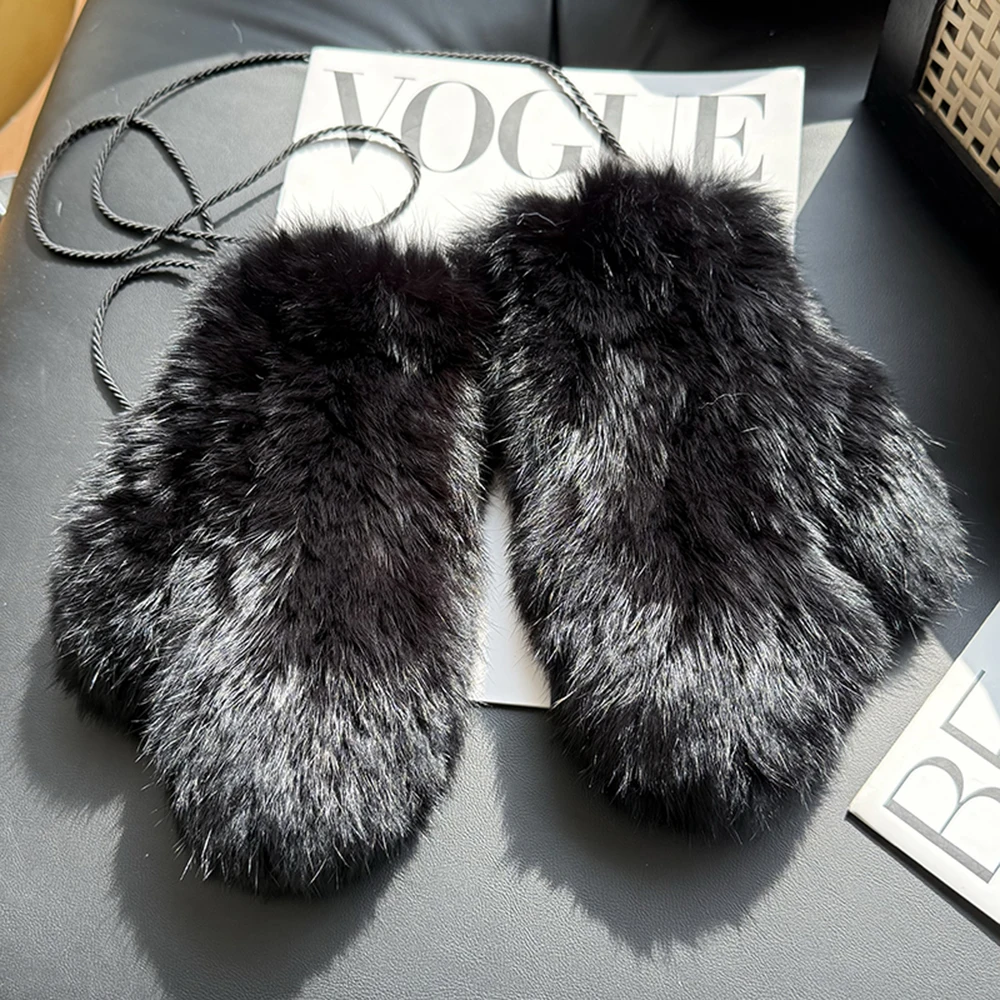 Women's Winter Warm Real Rex Rabbit Fur Gloves Good Elastic Ladies Fur Mittens Girls Outdoor Warm Natural Rex Rabbit Fur Mittens