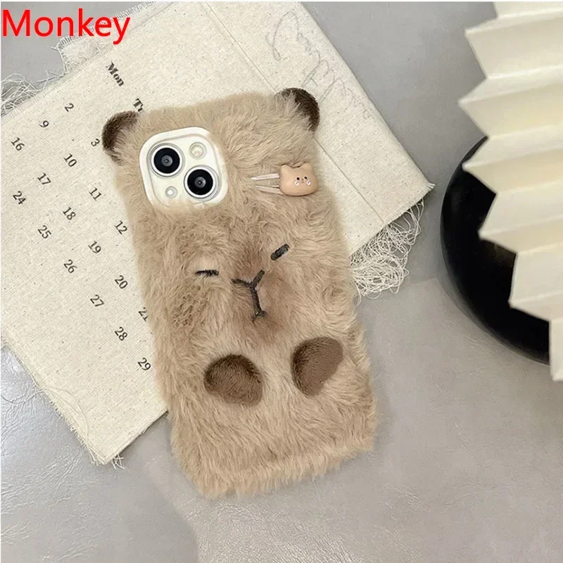 Ins Korean Cute 3D Capybara Miękkie etui na telefon do iPhone\'a 16 Pro Max Etui 15 Plus 14 13 12 11 Futrzana puszysta pluszowa silikonowa osłona