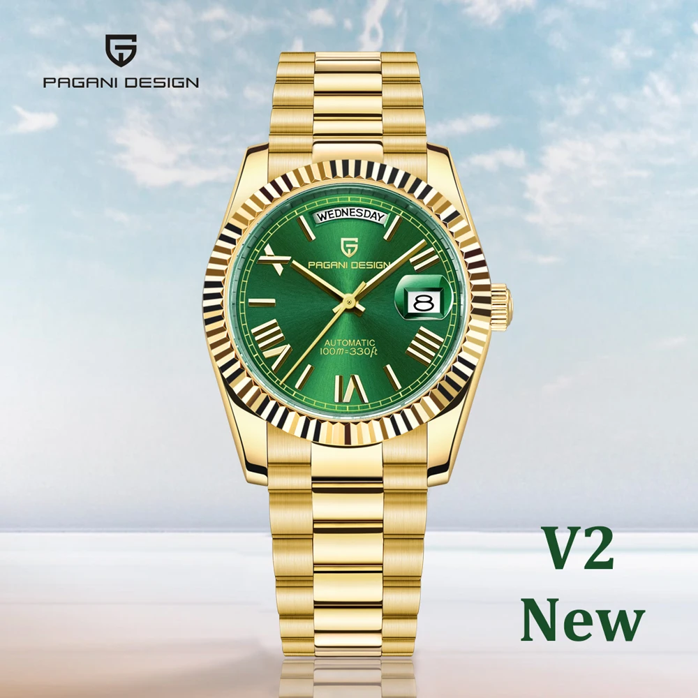 

Top PAGANI DESIGN Gold Green Seagull ST16 Mens Watches Mechanical Automatic Luxury Sapphire Mirror 100m Waterproof