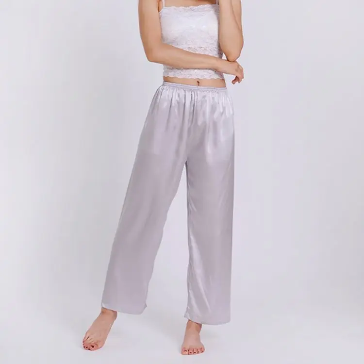 Pijama de cintura elástica de seda satinada para hombre y mujer, ropa de dormir Sexy, pantalón sedoso, pantalones de noche para el hogar, Pantalones