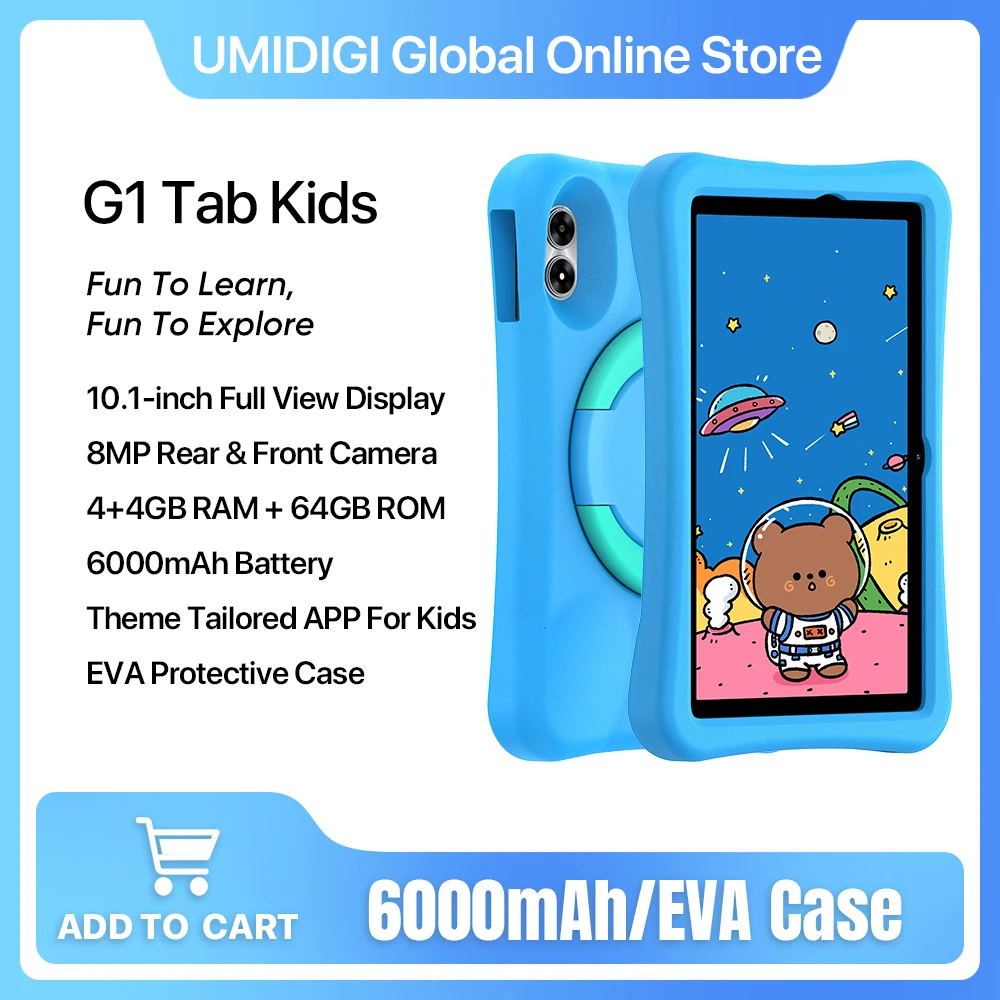 

UMIDIGI-G1 Tab Kids Android 13 8GB RAM(4GB+4GB Extended ) 64GB ROM 10.1 Inch Children Tablets Quad Core WiFi 6 6000mA Learning