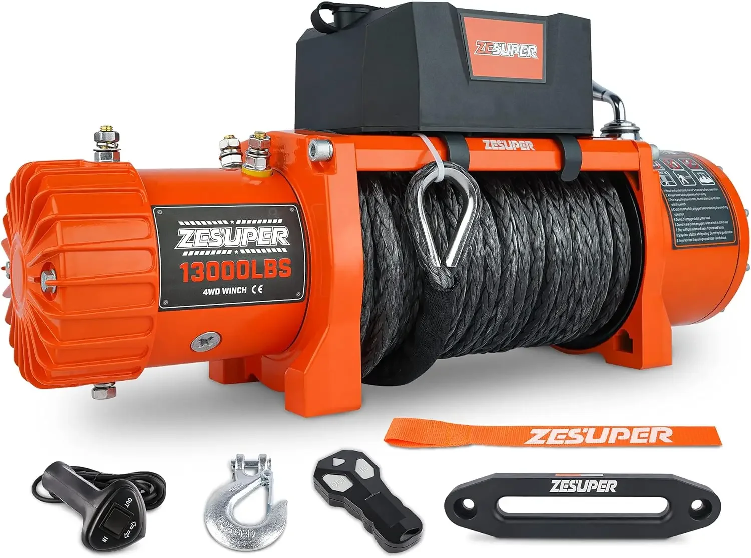 

12V 13000-lb Load Capacity Electric Truck Winch Kit Synthetic Rope, Waterproof Off Road Winch for Jeep,Truck,SUV (13000-Rope)