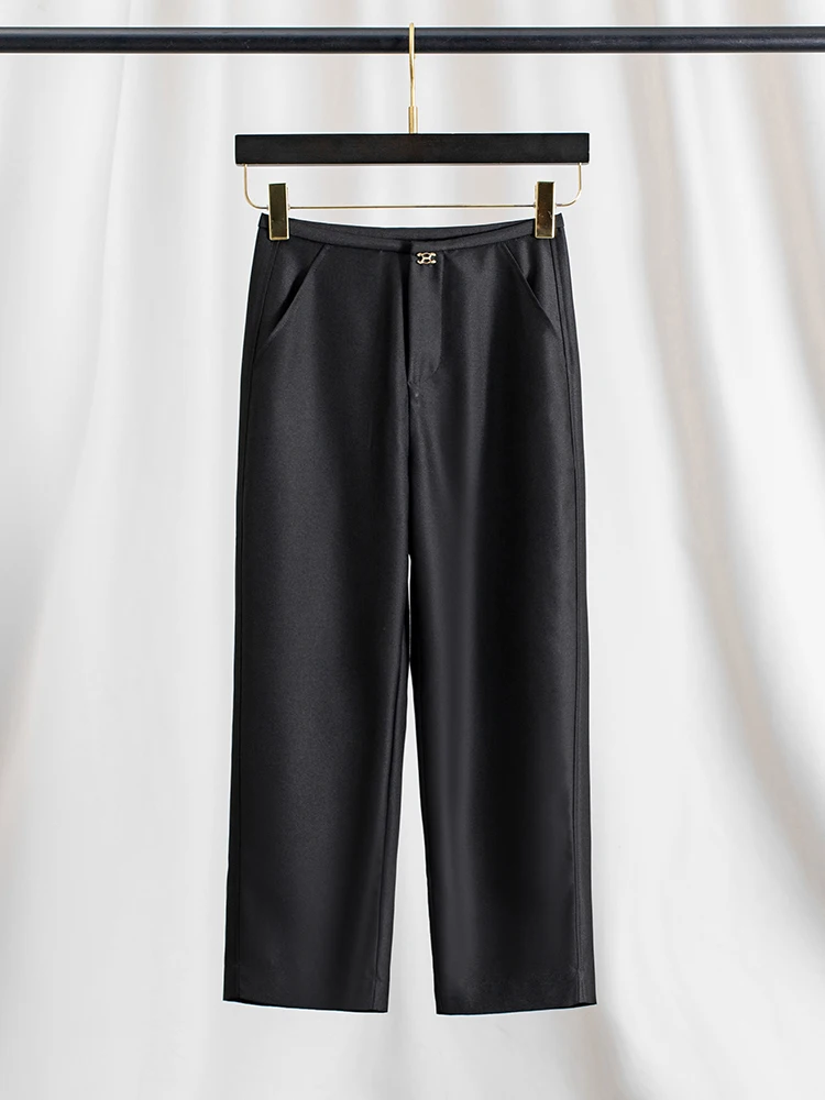 

Черные повседневные брюки Slim Fit с низкой талией, укороченные, тонкие, женские, в стиле Harlan, летние, на молнии, в британском стиле, из полиэфирного волокна