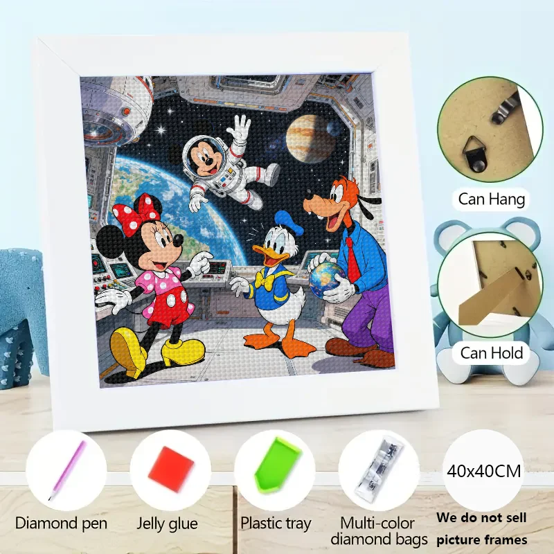 

1PC 5D Full Drill DIY Diamond Painting Kit, Disney Cartoon Mickey Mouse Minnie Mouse Donald Duck Goofy Astronaut Space Adventure