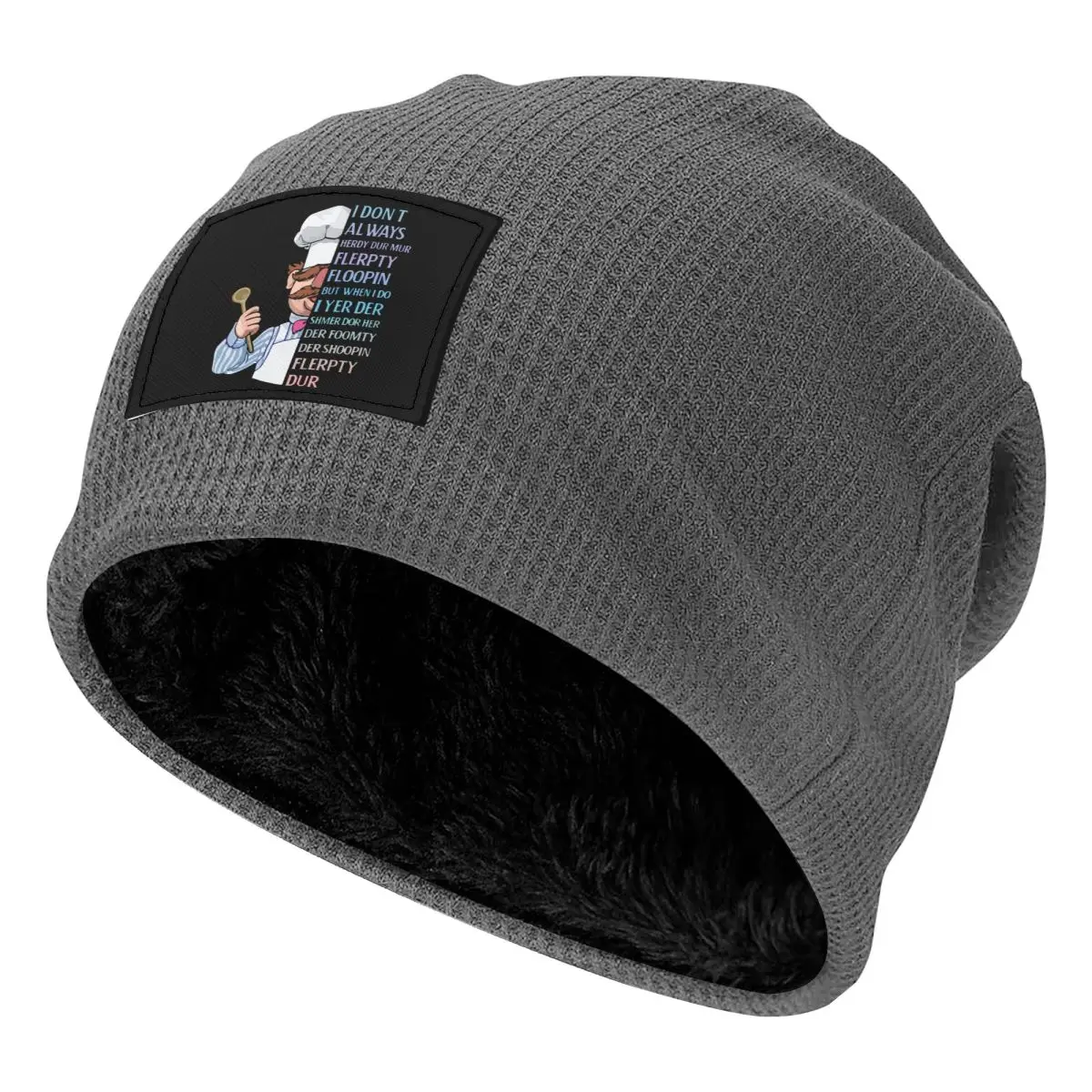The Swedish Chef - I Dont Always Herdy Dur Mur Waffle Knit Fleece Lined Beanie with PU Leather Patch Unisex Warm Winter Soft Cap