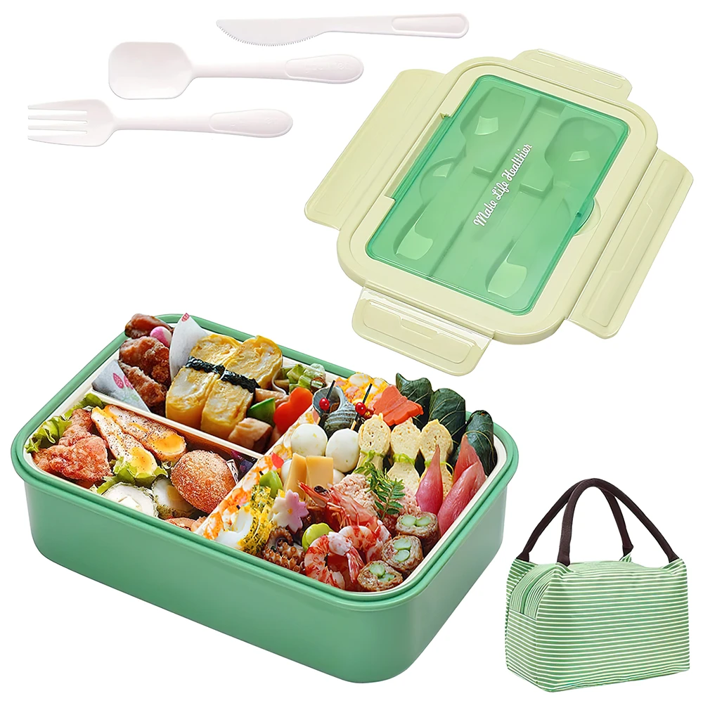 

Lunch Box 3 Cells Microwave Dinnerware Food Storage Container Lunch Box Reusable Tableware Containers with spoon knife and fork