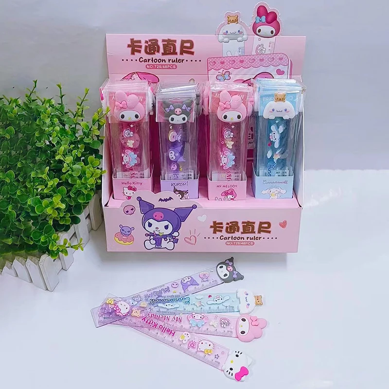 1pcs Sanrio Ruler Hello Kitty Kuromi My Melody Cinnamoroll Cartoon Children Students 15cm Ruler Kawaii Stationery Gift Random