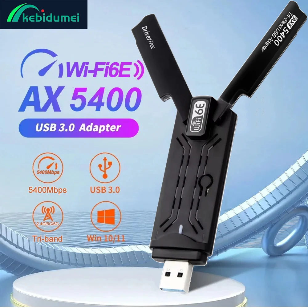 

Kebidumei AX5400 WiFi 6E USB-адаптер-ключ Tri Band 2,4G/5G/6GHz USB3.0 WiFi 6 Антенна сетевой карты для ПК Win10/11 Драйвер бесплатно