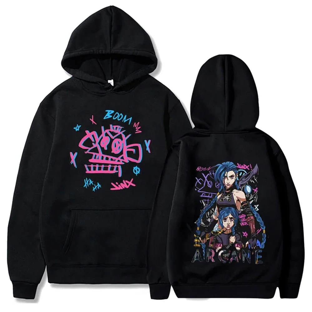 Arcane Jinx Graffiti Hoodies Men Women Anime Hoodie Harajuku O-neck Pullover Fashion Casual Hip Hop Streetwear Fans Gift Unisex