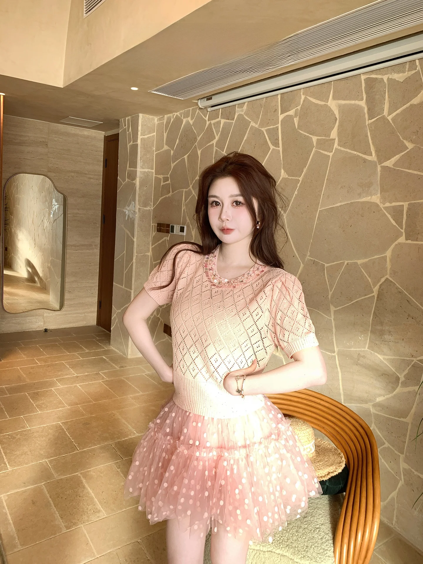 

Юбка AZZHEN в горошек для девочек: милая и озорная, с эластичным поясом, утягивающая, пышная, А-силуэт, с завышенной талией, лето 2026