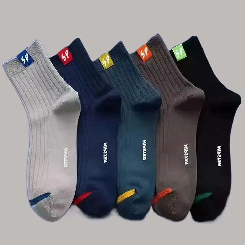 Chaussettes mi-longues respirantes pour hommes, chaussettes décontractées polyvalentes, anti-odeur, absorbant la transpiration, chaussettes de sport en coton, lettre, 5/10 paires