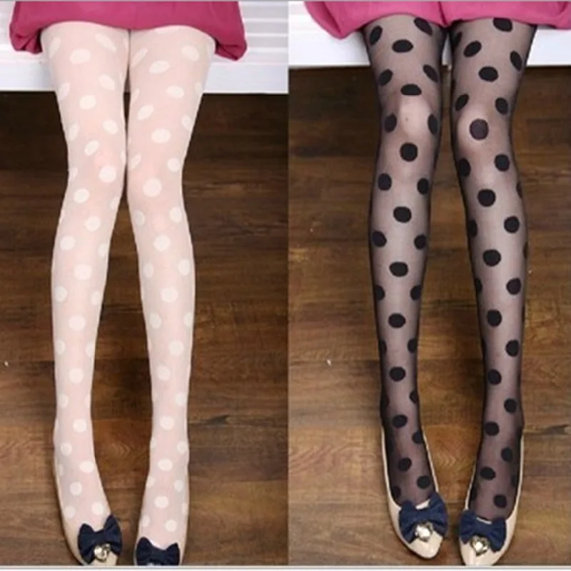 Women \'s Tights Classic Small Polka Dot Silk Stockings Thin Ladies Vintage Faux Tattoo Stockings Pantyhose Female Hosiery