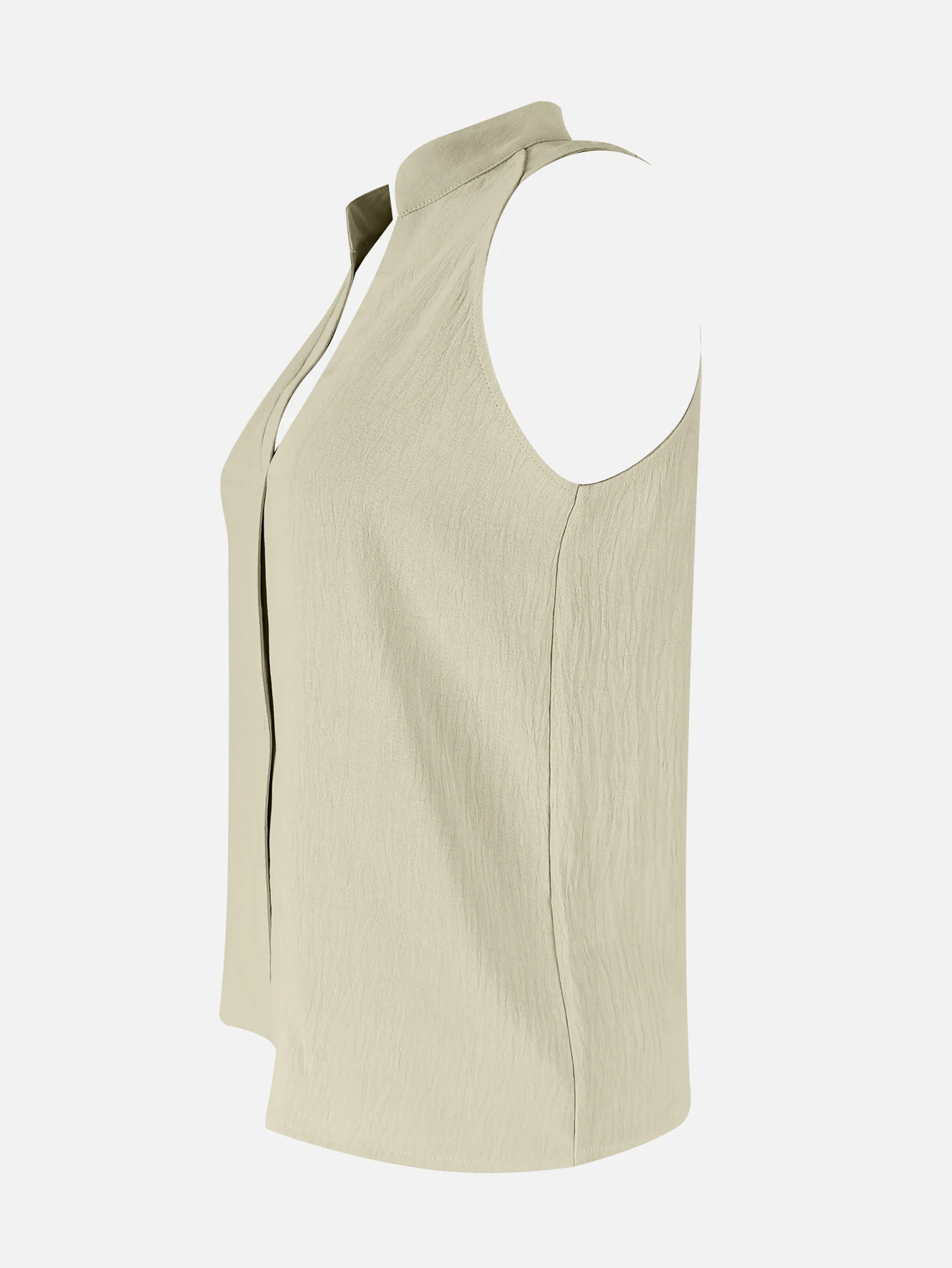 Damen Ärmellose Bluse mit Stehkragen, V-Ausschnitt, Knopfleiste, Elegant, Büro, Arbeit, Lässig, Einfarbig, Schick, Weste-Oberteil – Detail 4