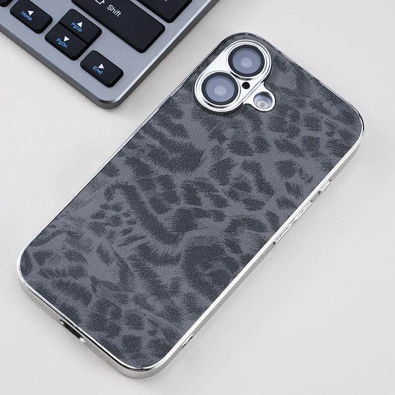 Luxury Plating Leopard Print Leather Phone Case For iPhone 16 15 14 Plus 13 12 11 Pro Max With Camera Lens Proteciton Film Cover