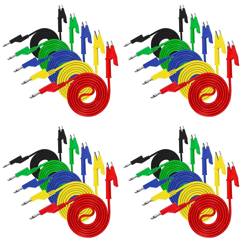 

L53A-20PCS 4Mm Multimeter Banana Plug To Alligator Clips Test Lead For Electrical Testing Wires And Alligator Clip Cable