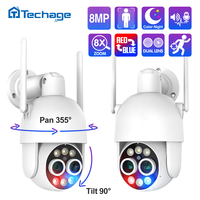 Techage 8MP 8X Zoom PTZ Wireless IP Camera 2.8mm 12mm Dual Lens Human Detect Auto Tracking WIFI Camera ONVIF Full Color Night