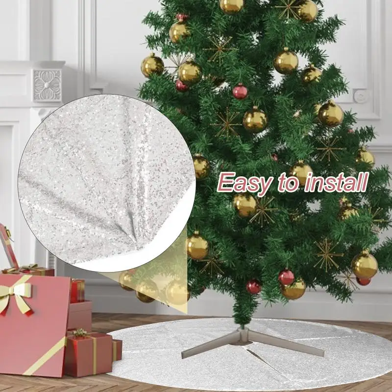 Silver Tree Skirt Bling Large Christmas Tree Decoration Tree Skirts Holiday Party Supplies Double Layers For Christmas Party