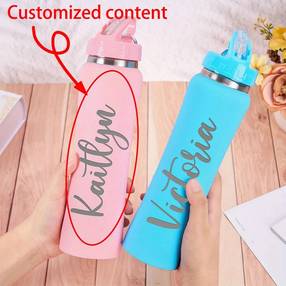 New Water Bottle Custom Name Engraved Stainless Steel Insulated Flask with Carabiner Clip, Christmas Holiday Gift for Family.