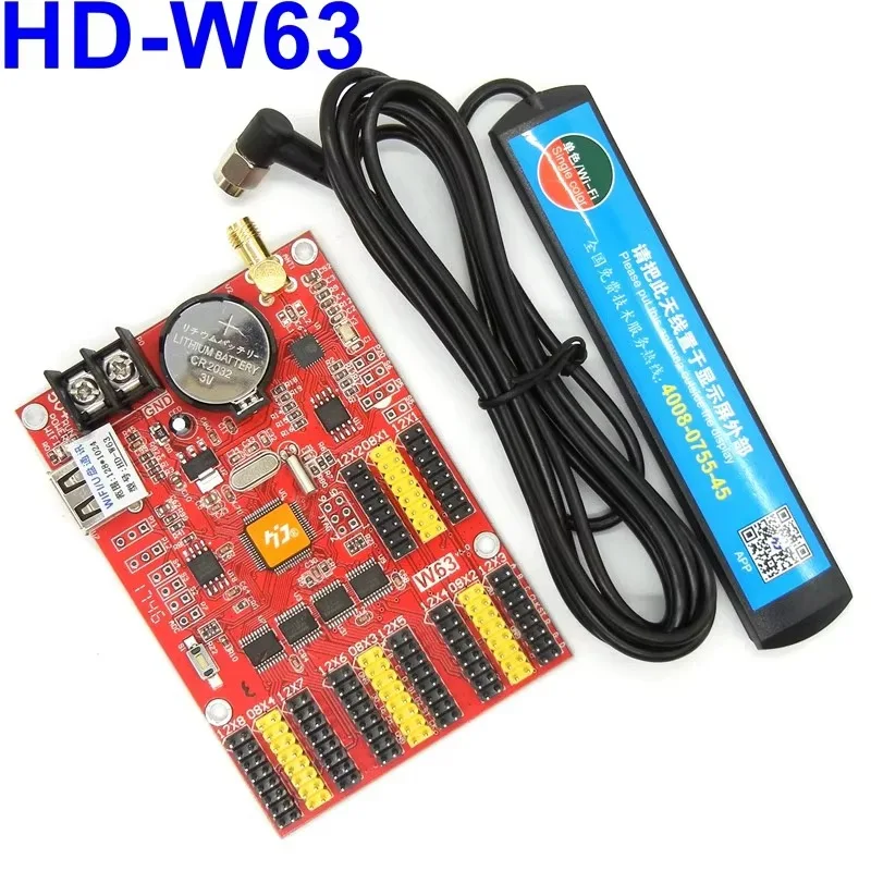 HD-W63 WIFI + USB  Asynchronous Led Control Card 1024*128,2048*64 Pixels Support Wireless Display Led Controller For Moving Sign