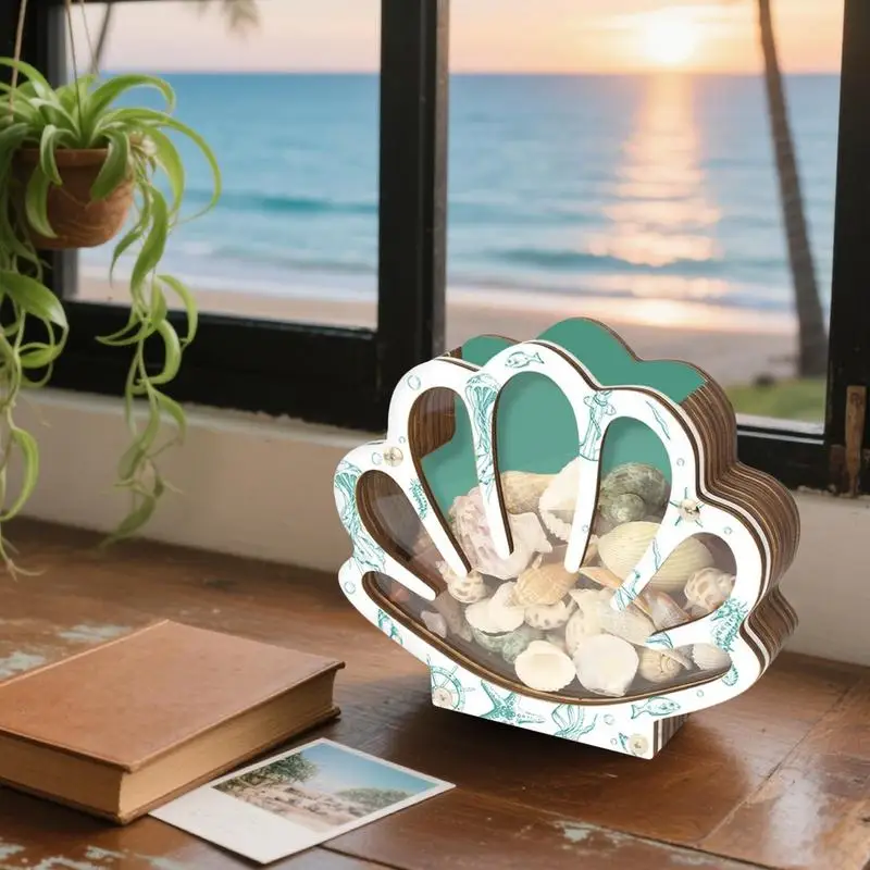 Seashell Display Case Portable Seashell Display Decorative Wooden Clear Portable Holder For Exhibiting Kids Beach Outings