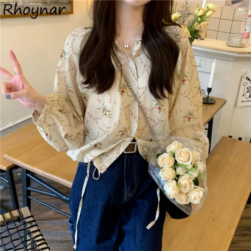 

Shirts Women Office Lady Literary Vintage Baggy Printed Aesthetic Sunscreen Sweet Prairie Chic Designed Lantern Sleeve Gentle