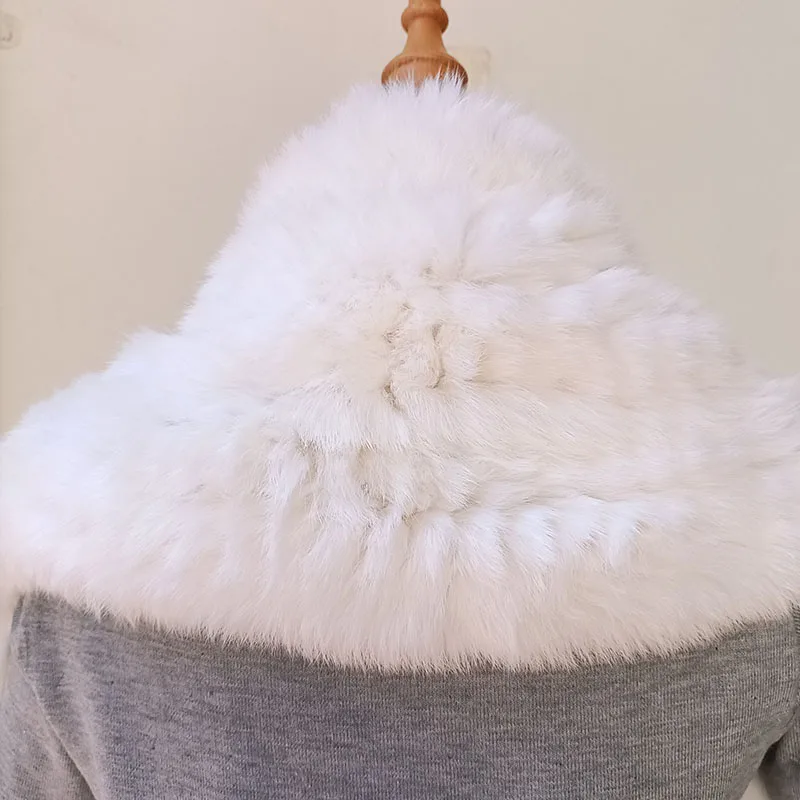 2023 New Winter Thick Knitted Real Rex Rabbit Fur Shawl With Fur Pom pom Fashion Female Genuine Fur Big Scarf With Pocket