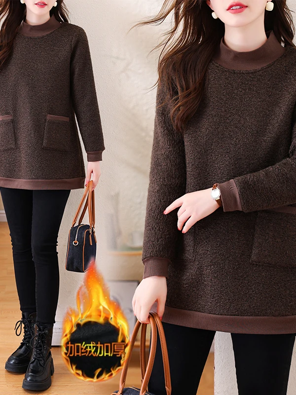 Suda de Mujer de Piel de Cordero, Cuello Alto Informal, Capa Base, Estilo Nuevo de Otoño Invierno, Talla ande, Cómoda y...