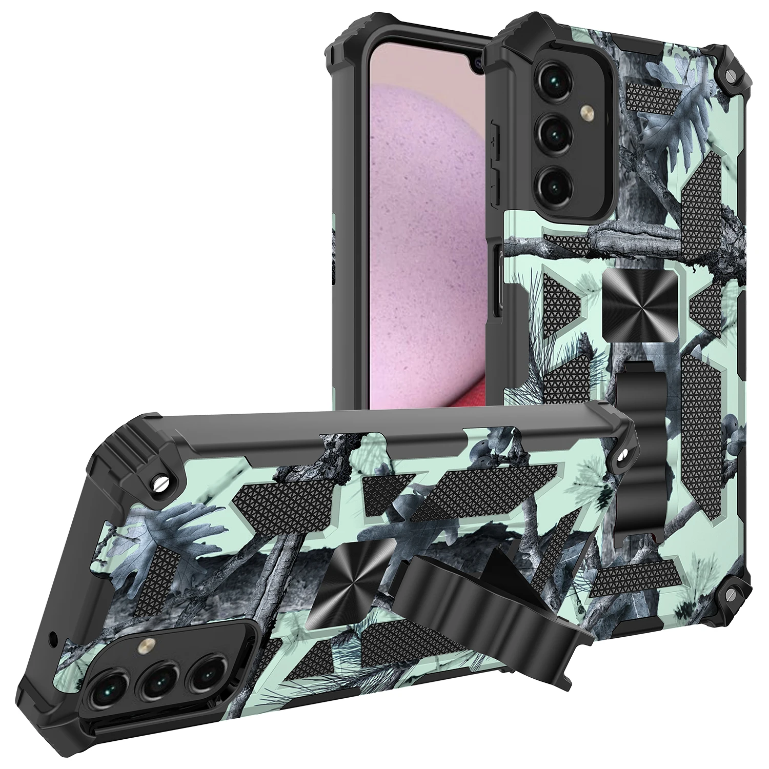 100pcs Camouflage Cases For Oneplus 10 9 ACE Nord N10 N100 N200 Pro OPPO A17 A54 A74 A93 A55 A16s Phone Stand Case