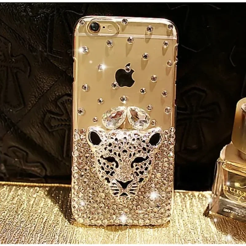 Luxury Hot Tiger Leopard Head Crystal Diamond Glitter Bling Cases for Samsung S24 S20 S21 S22 S23 Ultra PLUS Note 5 8 9 10 20