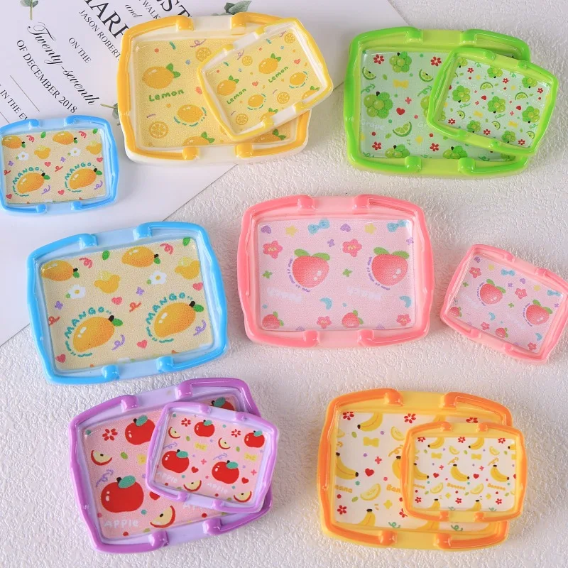 5pcs Mini Fruit Print Tray Hand Basket Tray Model DIY Miniature Food Resin Craft Table Decor Ornament