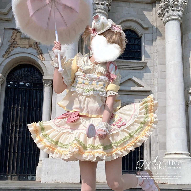 Original Lolita Split Sling Dress 2025 Summer Sweet Girls Japan Style Kawaii Top Mini Skirt 2-piece Set Daughter's Y2k Clothes