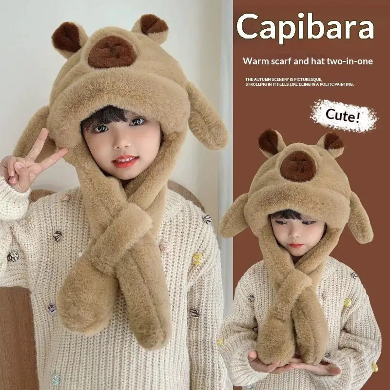 

1 шт. модная милая мультяшная шапка с капибарой, шарф, зимний теплый шарф, шапка для женщин и девочек, кавайный шарф для защиты ушей, альпинистский шарф