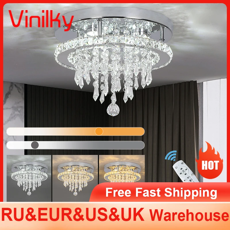 

Crystal LED Ceiling Chandelier Lamp Home Appliances Remote Control Dimming Pendant Light Bedside Bedroom Indoor Lighting D30CM