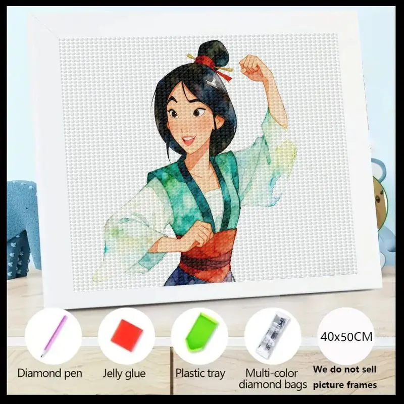 

1PC Disney Mulan 5D Full Drill Diamond Painting Kit, Cartoon Warrior Princess DIY Stitch Crystal Gem Art Set, Large 40x50CM Canv