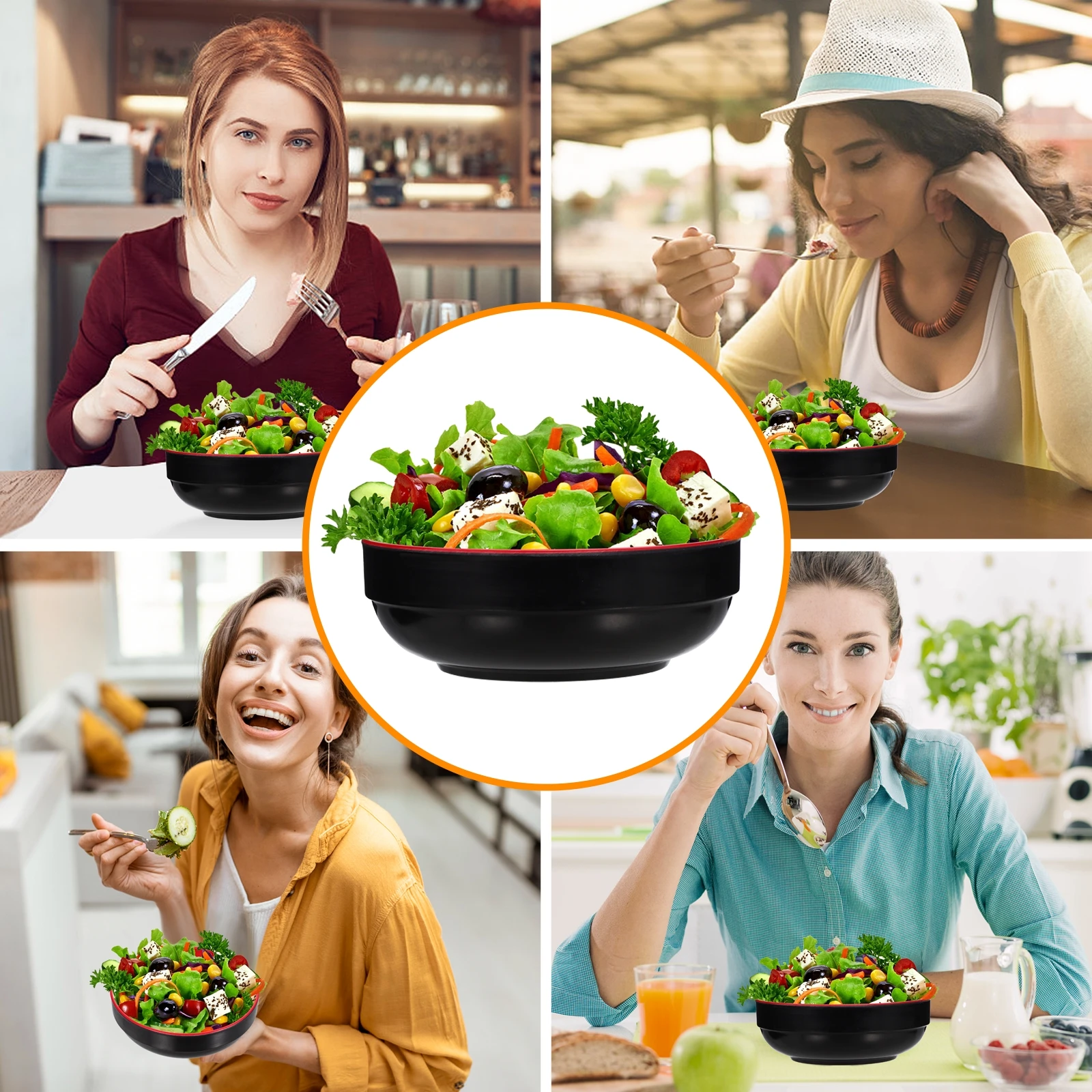 

1pc Black Red Salad Kitchen Supply Food Bowl Home Restaurant Use Multipurpose Food Container Kitchen Supply Bowl